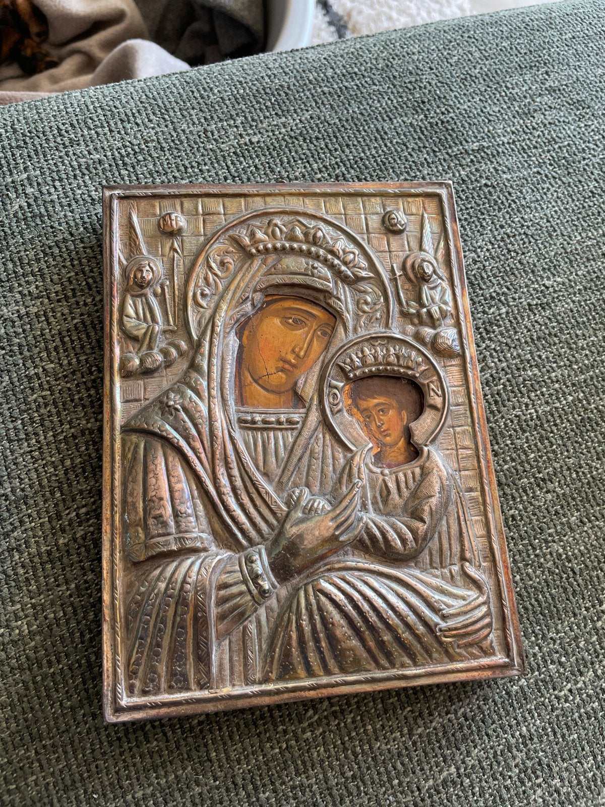 Antieke Russisch-Orthodoxe Icoon van Moeder Gods, Ophalen of Verzenden