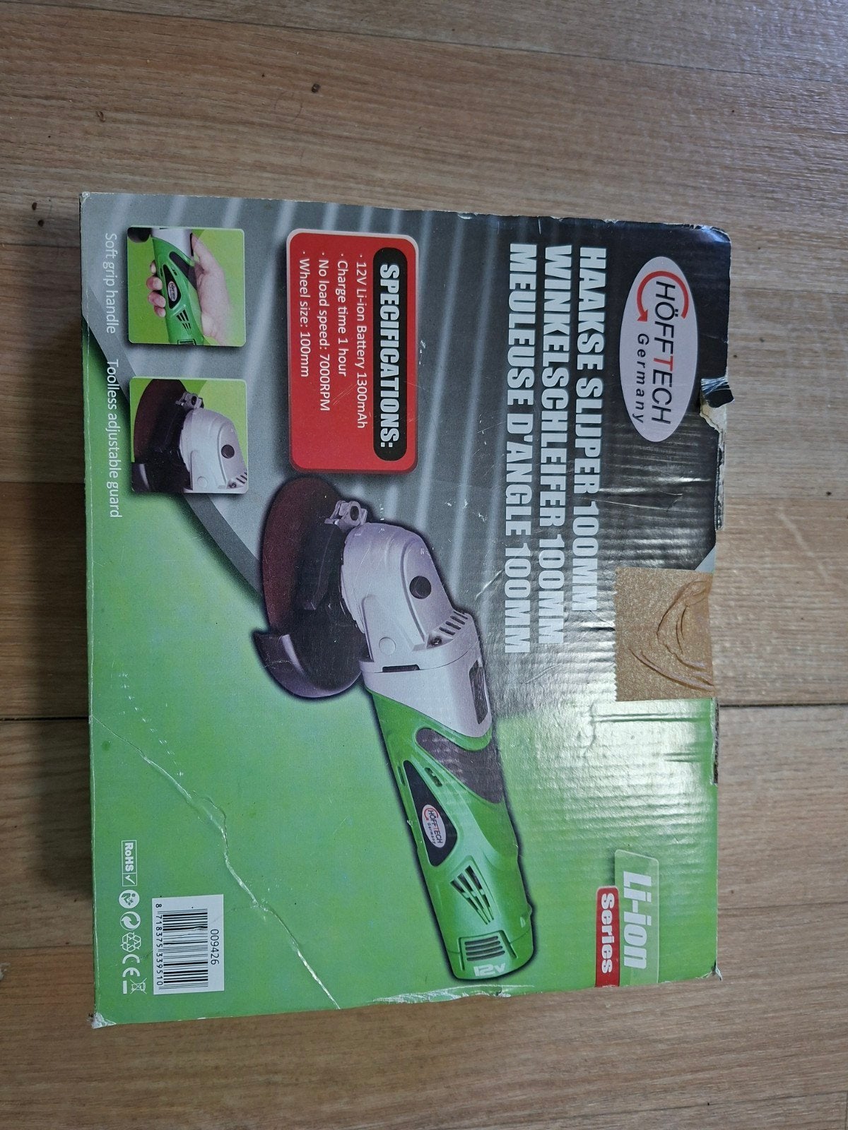 Hofftech Haakse Slijper 100mm - Li-ion Accu, Ophalen, Nieuw, Minder dan 700 watt, Haakse handslijpmachine