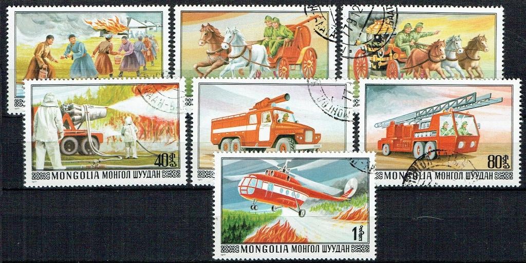 Mongolie Brandbestrijding Auto Paarden Vrachtauto Helicopter, Verzenden, Gestempeld, Auto's