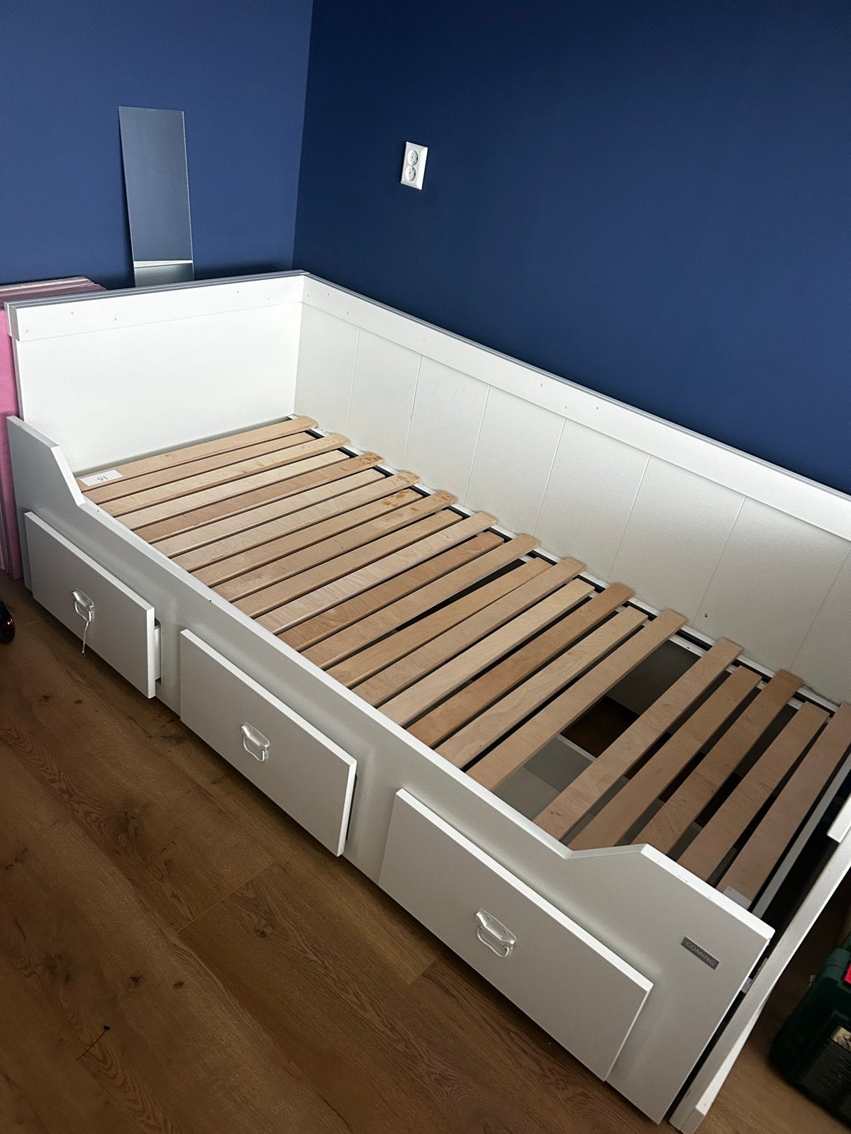 Uitschuifbaar bed (1-persoons naar 2-persoons) met lades, Ophalen, 90 cm, Eenpersoons, Wit
