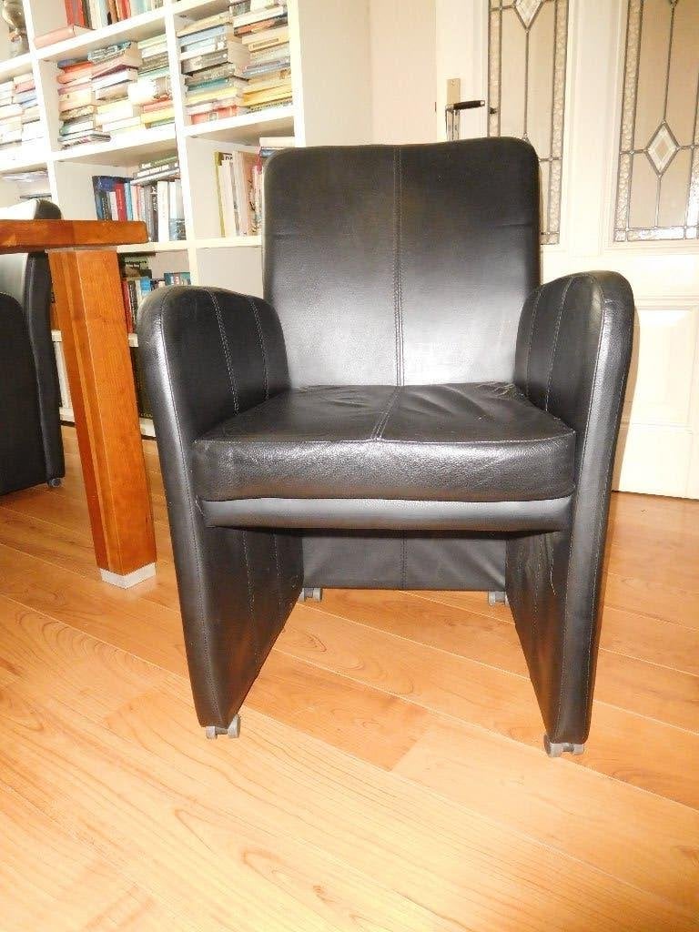 6 Leren eetkamer stoelen, Ophalen, N.B., Gebruikt, Zwart