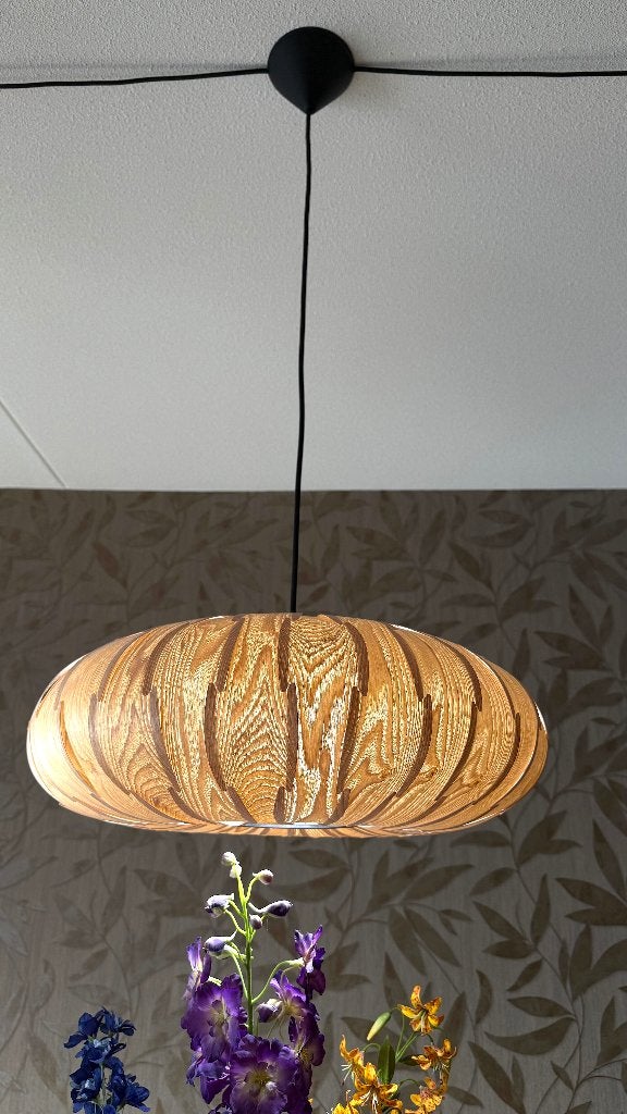 Dutchbone Bond Hanglamp 1 - Ovaal Essenhout Fineer, Japandi, Zo goed als nieuw, Hout, E27 (groot)