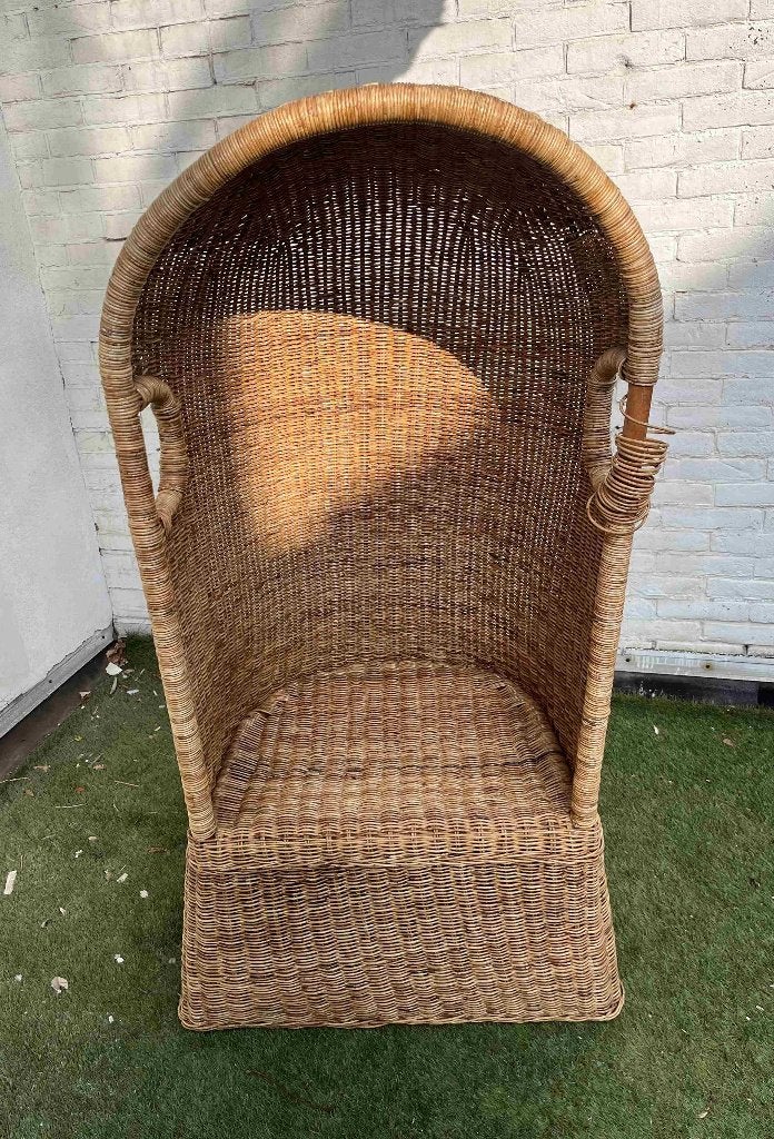 rieten strandstoel, rotan stoel, binnen gestaan cm hoog, Ophalen, Bruin, Riet of Rotan, Zo goed als nieuw
