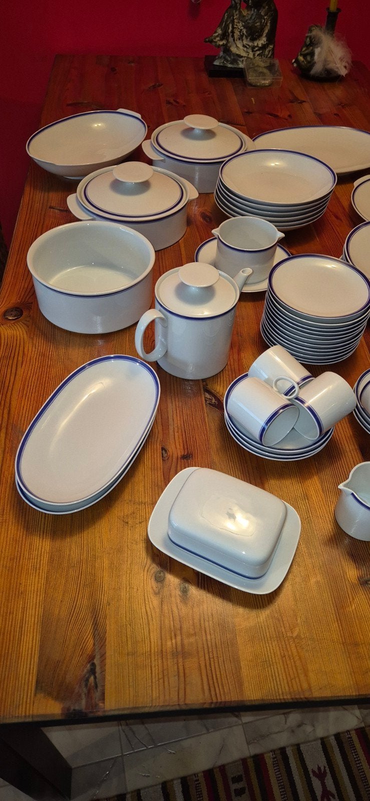 60-delig Thomas Rosenthal servies wit met blauwe rand, Ophalen, Gebruikt, Overige merken, Overige stijlen