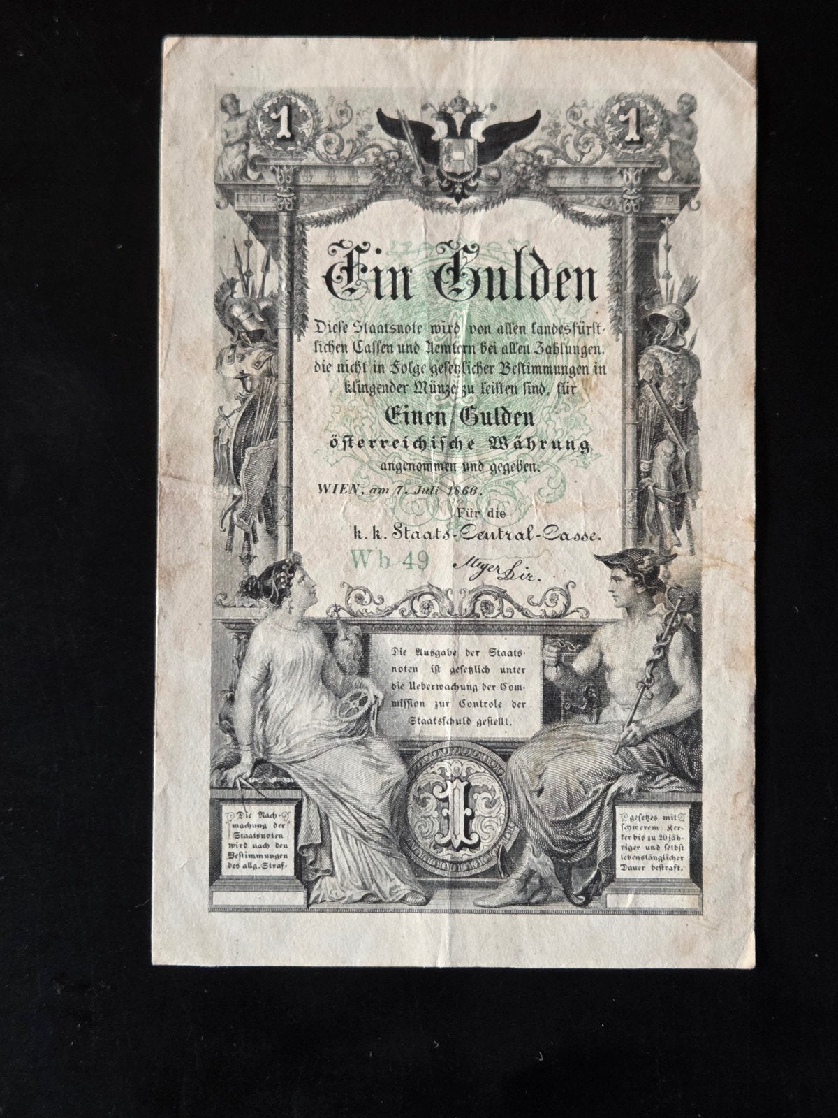Austria 1 gulden 1866 VF, Ophalen of Verzenden