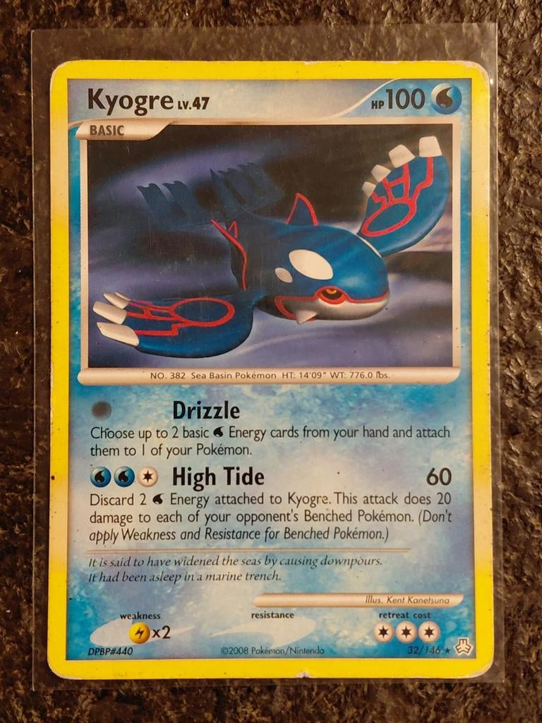 Kyogre Pokémon Kaart, Ophalen of Verzenden, Zo goed als nieuw, Losse kaart