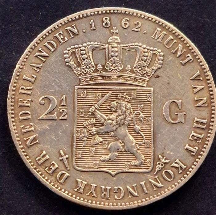 Rijksdaalder 1862 met punt zfr +, Postzegels en Munten, Munten | Nederland, Ophalen of Verzenden, Koning Willem III, 2½ gulden