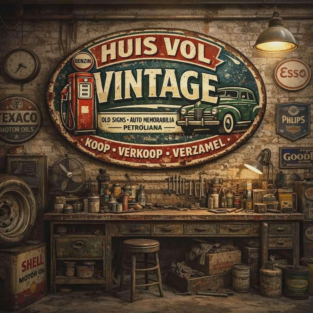 Huis vol vintage staat bomvol bijzondere verzamel items💪, Reclamebord, Gebruikt, ., Ophalen of Verzenden