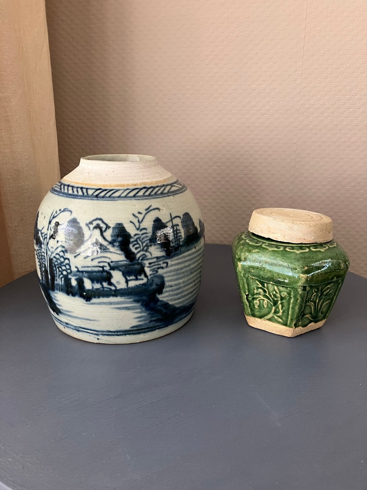Set van 2 antieke Chinese gember potten, Ophalen of Verzenden