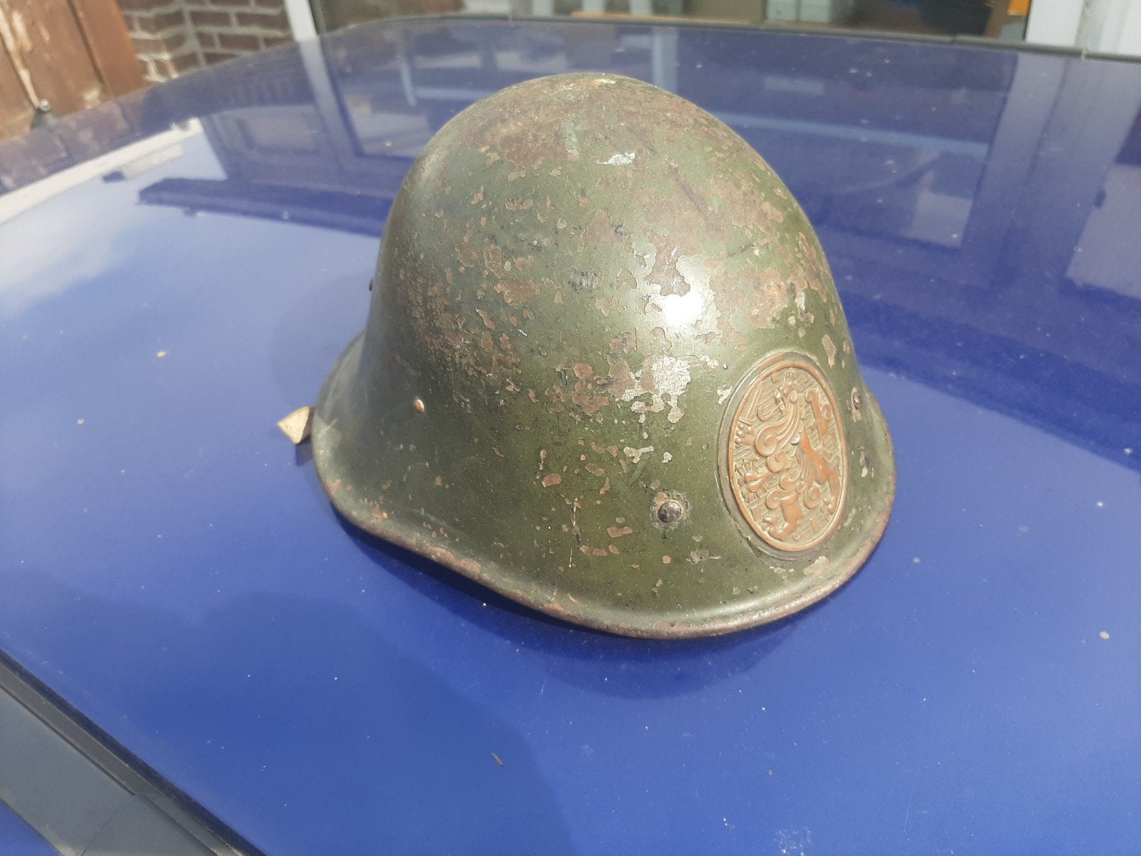 Nederlandse wo2 helm met plaat en binnenwerk, Verzamelen, Ophalen of Verzenden, Landmacht, Nederland, Helm of Baret
