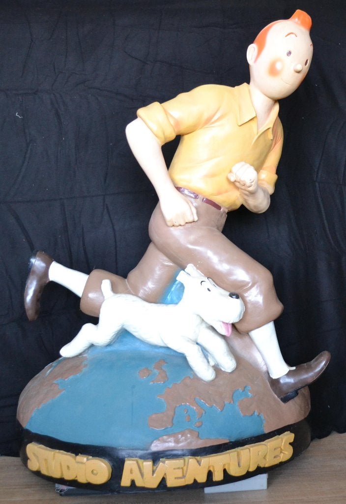 Kuifje & Bobbie beeld Studio Aventures 113 CM hoog, Ophalen, Kuifje, Zo goed als nieuw, Beeldje of Figuurtje