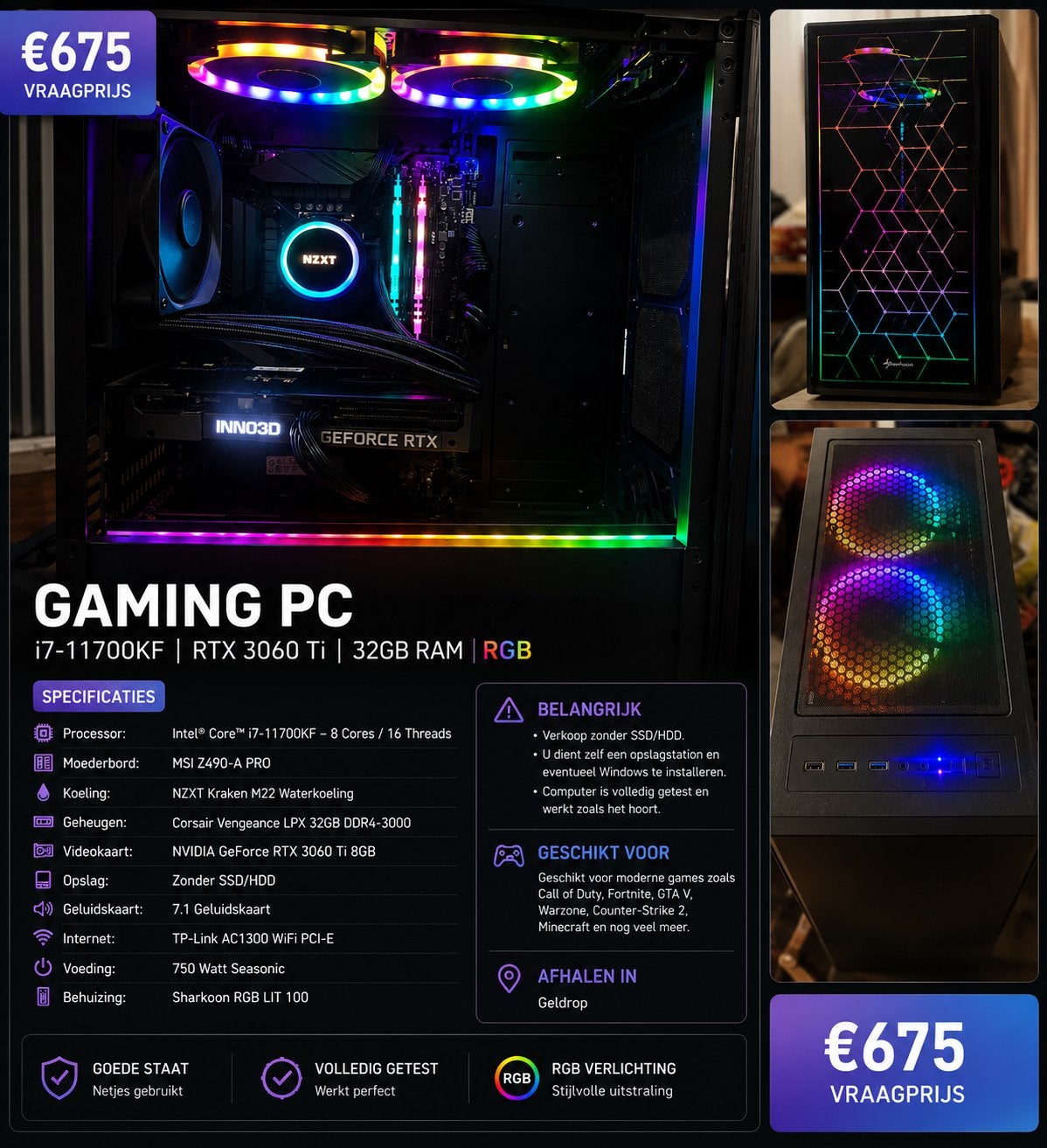 MSI Z490-A PRO, Ophalen, 32 GB, Zo goed als nieuw, Gaming