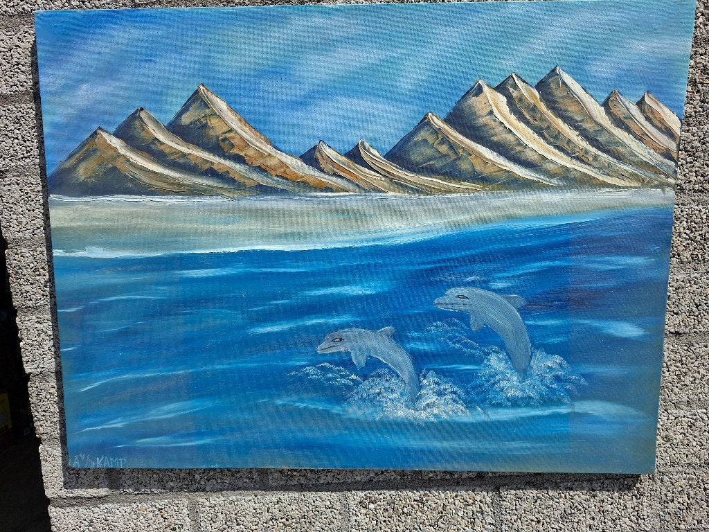 schitterende dolfijnen schildeijr handgeschilderd op canvas, Ophalen of Verzenden