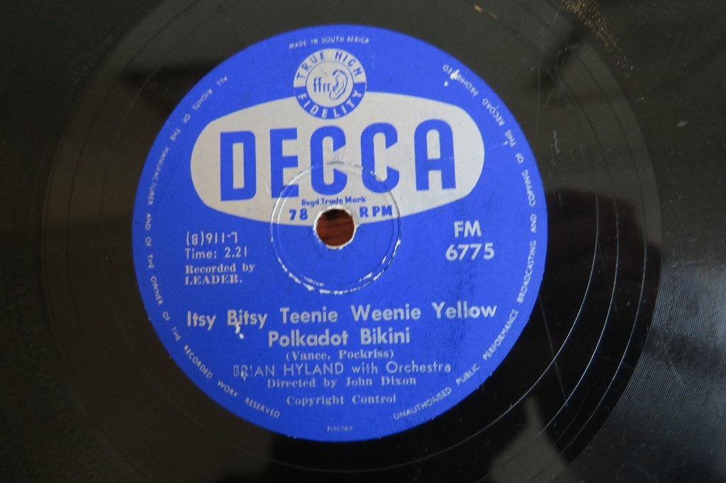 Brian Hyland Itsy bitsy teenie weenie yellow polka 78 toeren, Cd's en Dvd's, Gebruikt, 10 inch, Ophalen of Verzenden, Pop