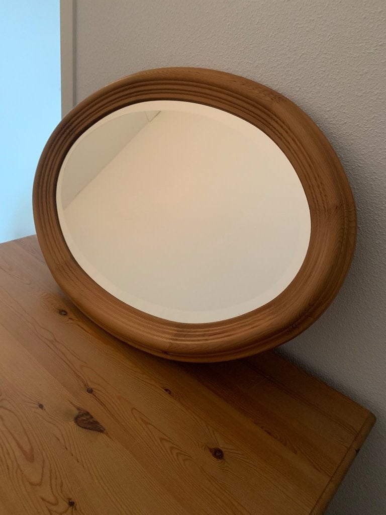 Grenen spiegel ovaal met facet glas, Huis en Inrichting, Ophalen, Gebruikt, Minder dan 100 cm, Ovaal