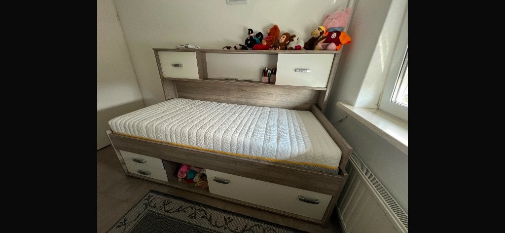 Bed, Ophalen, 90 cm, Eenpersoons, Wit
