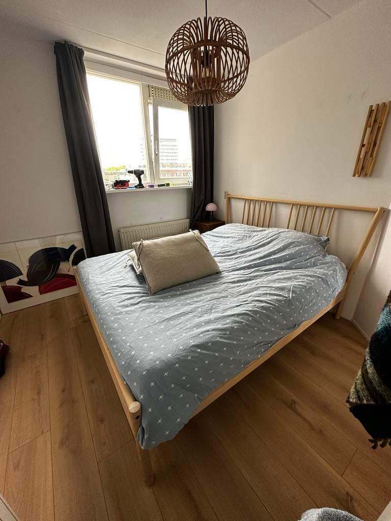 Ikea Björksnäs bedframe 160x200, Ophalen, Beige, Modern, japandi, bohemian, minimalistisch, Tweepersoons