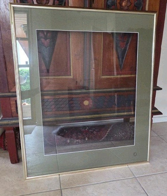 Lijst 78 x 92 cm met glas (vlek in passe-partout), Ophalen, Gebruikt, Overige materialen