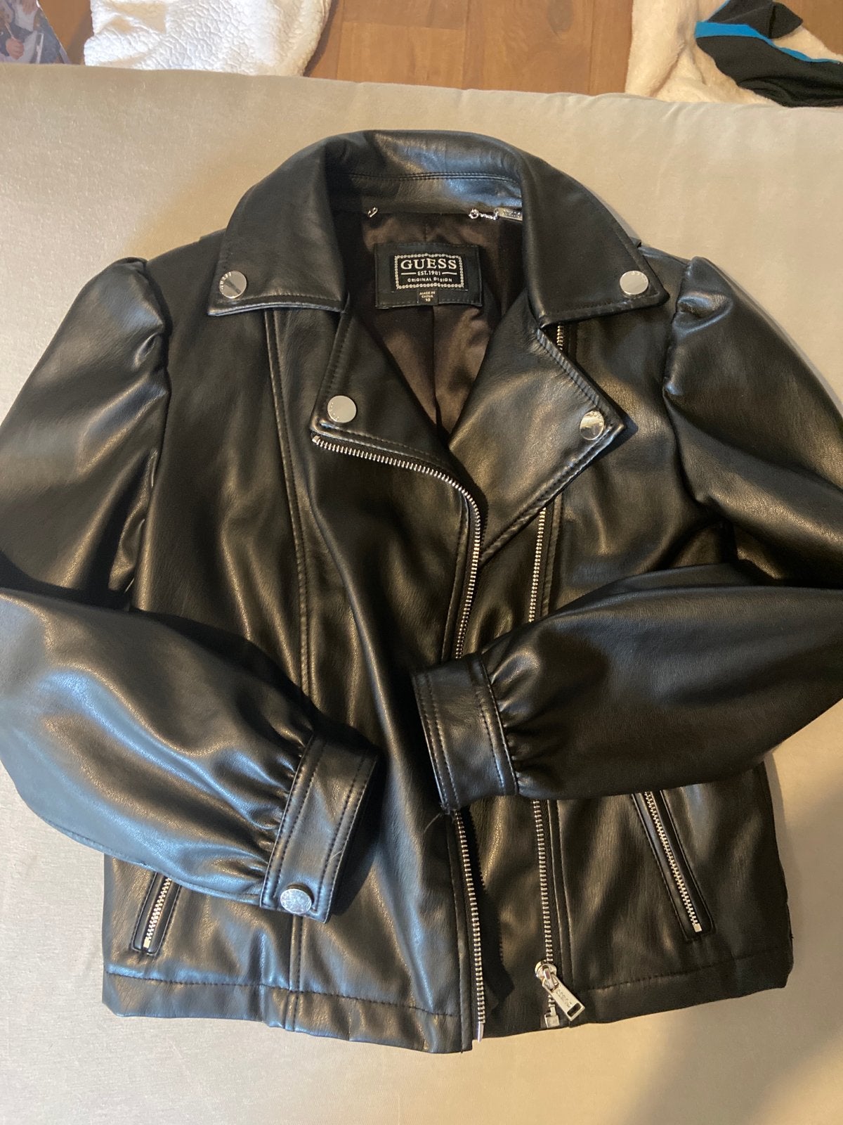 Leren jas Guess maat 10, Kleding | Dames, Ophalen, Zo goed als nieuw, Maat 38/40 (M), Zwart