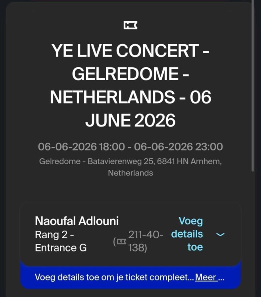 1x Ticket Ye Gelredome 6 juni - Samen naar binnen! (Vak 211), Tickets en Kaartjes, Eén persoon, Juni
