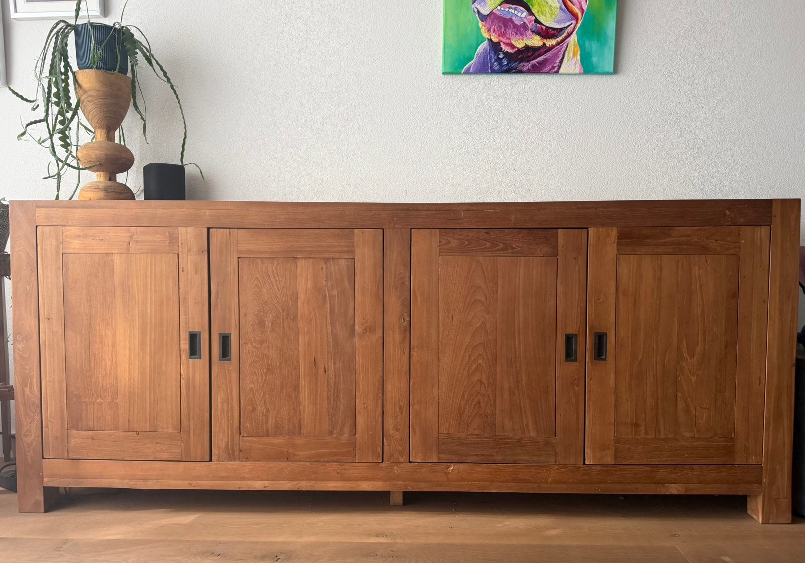 Teakhout dressoir 220 lang 50 diep 90 hoog, Ophalen, Gebruikt, Teakhout, 200 cm of meer