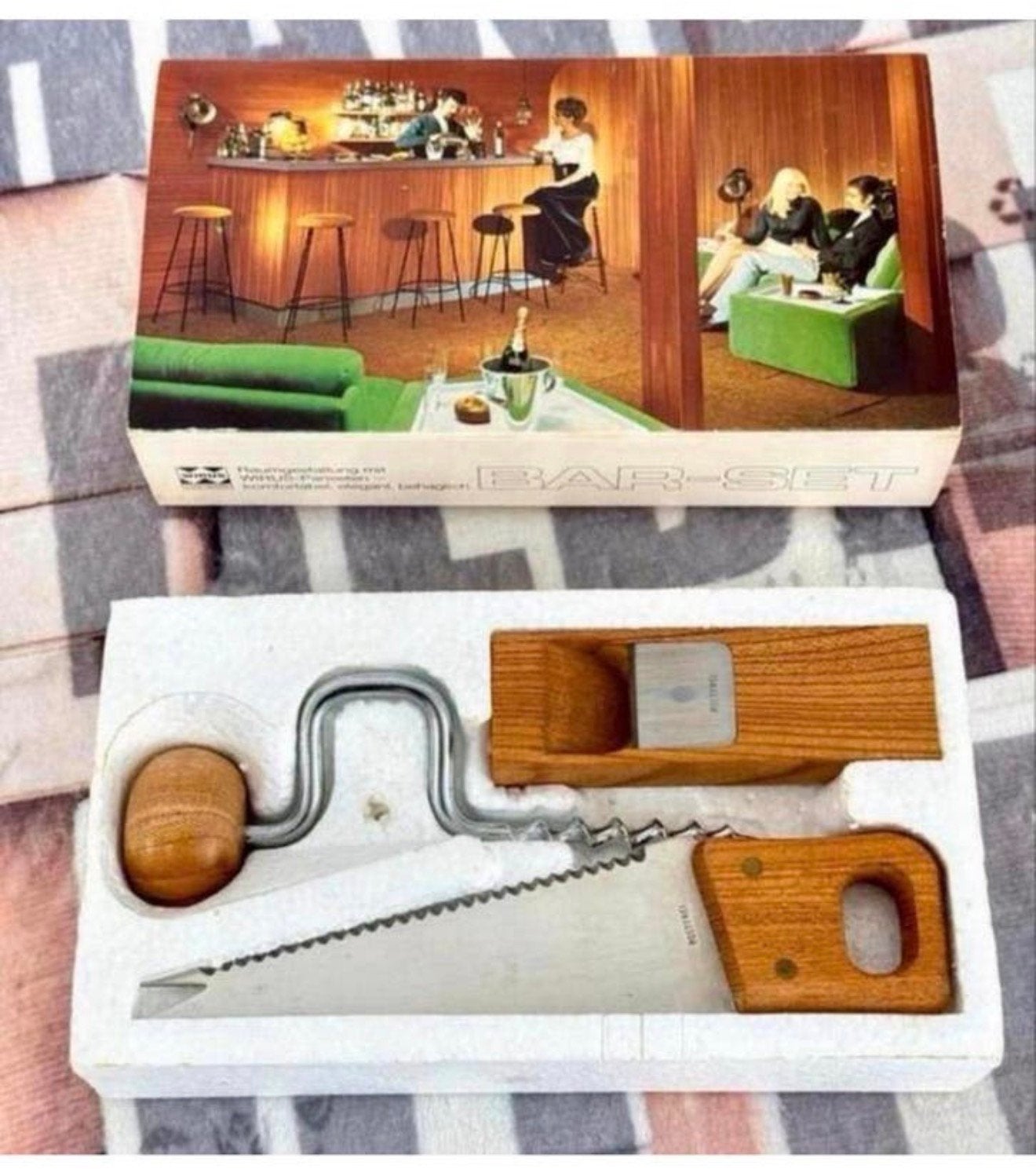 Vintage Bar-set Barset kurkentrekker zaag cheese wine rasp, Ophalen of Verzenden