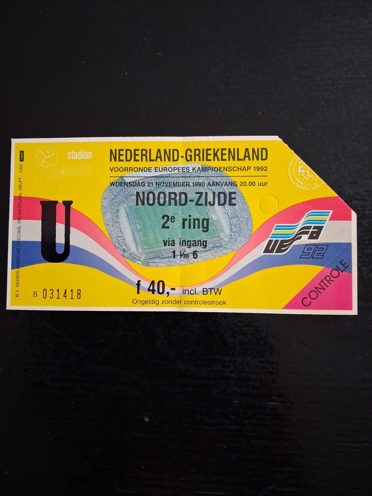 Ticket Nederland - Griekenland 21-11-1990, Ophalen of Verzenden, Gebruikt, Overige binnenlandse clubs, Overige typen