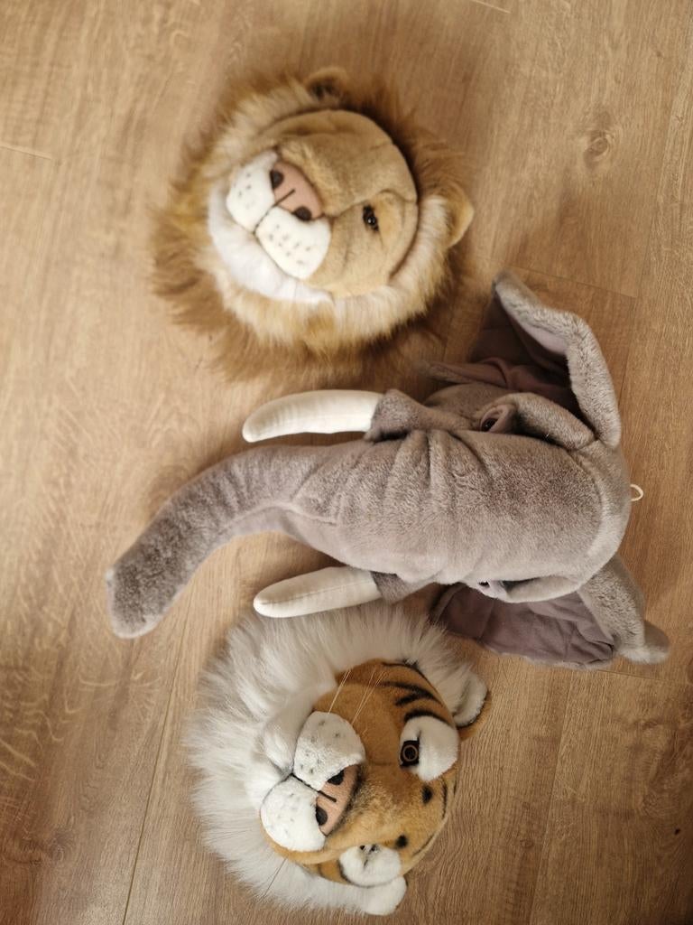 Wild & Soft Dierenkoppen - Leeuw, Tijger, Olifant (3 stuks), Gebruikt, Overige merken, Ophalen of Verzenden, Middelgroot (20 tot 80 cm)