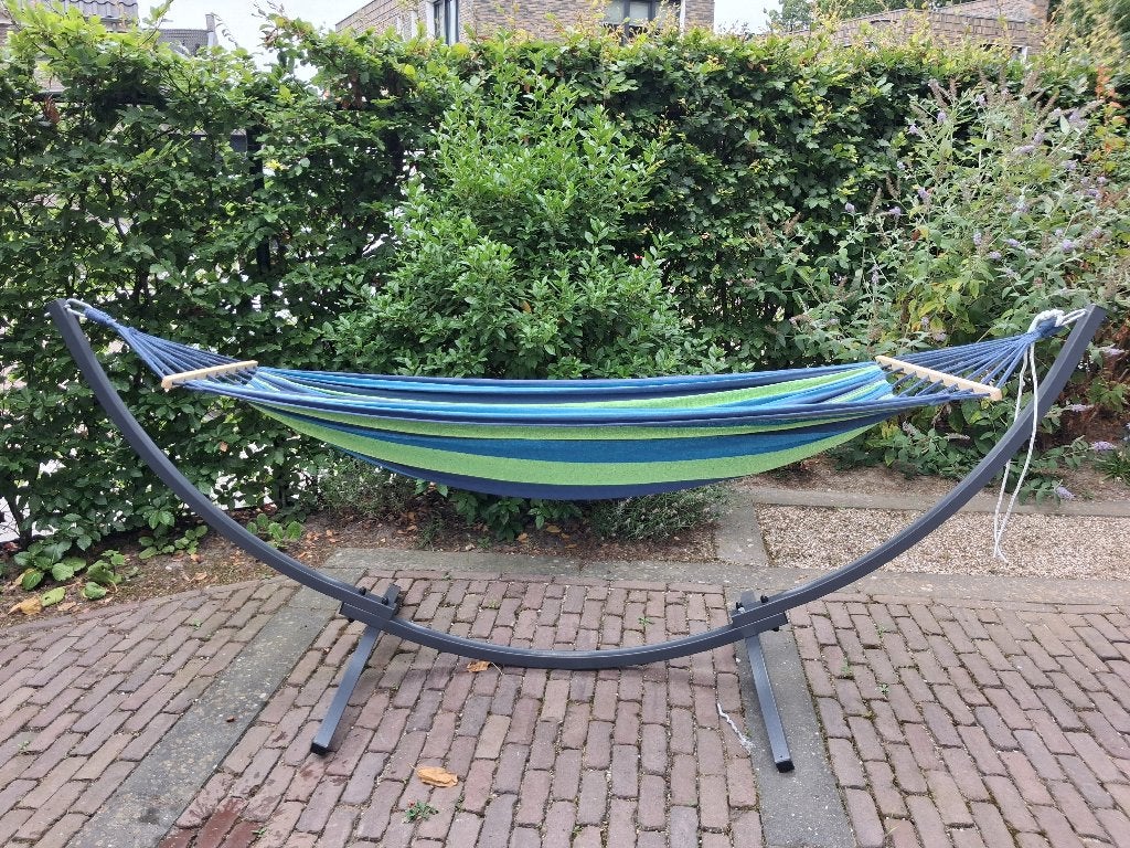 Hangmat met standaard / frame, Tuin en Terras, Hangmatten, Ophalen, Zo goed als nieuw, Eenpersoons, Met standaard