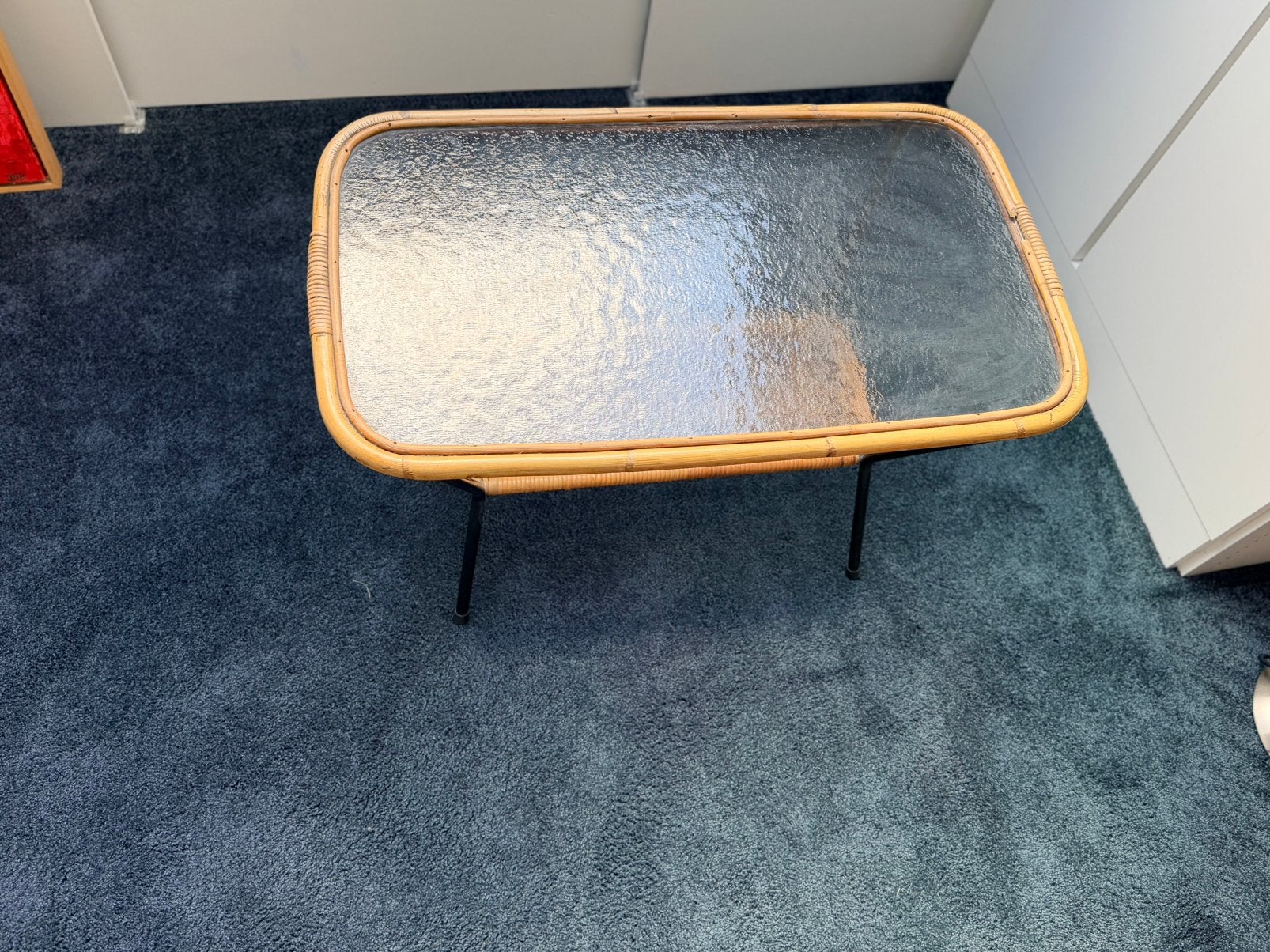 Vintage bamboebijzettafel, Huis en Inrichting, Gebruikt, Glas, 75 cm of meer, Rechthoekig