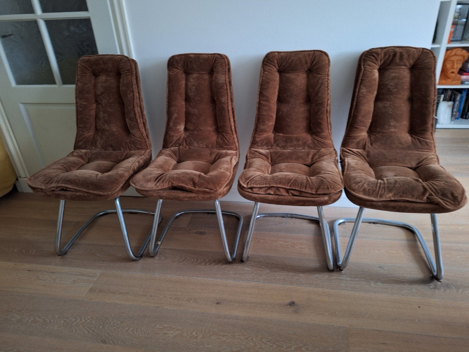 Vier originele jaren 70 stoelen, originele bekleding, Ophalen