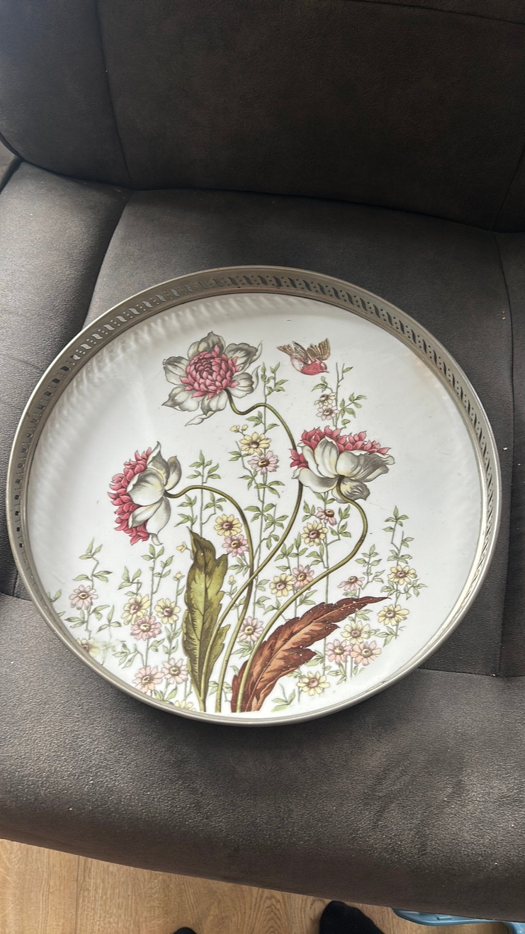 Antieke theeblad met tegel, Antiek en Kunst, Ophalen of Verzenden