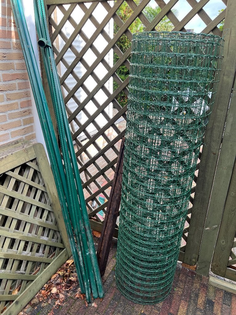 Bekaert Gaashekwerk - Groen gaas met palen en bevestiging, Ophalen, Gebruikt, IJzer, Gaashekwerk