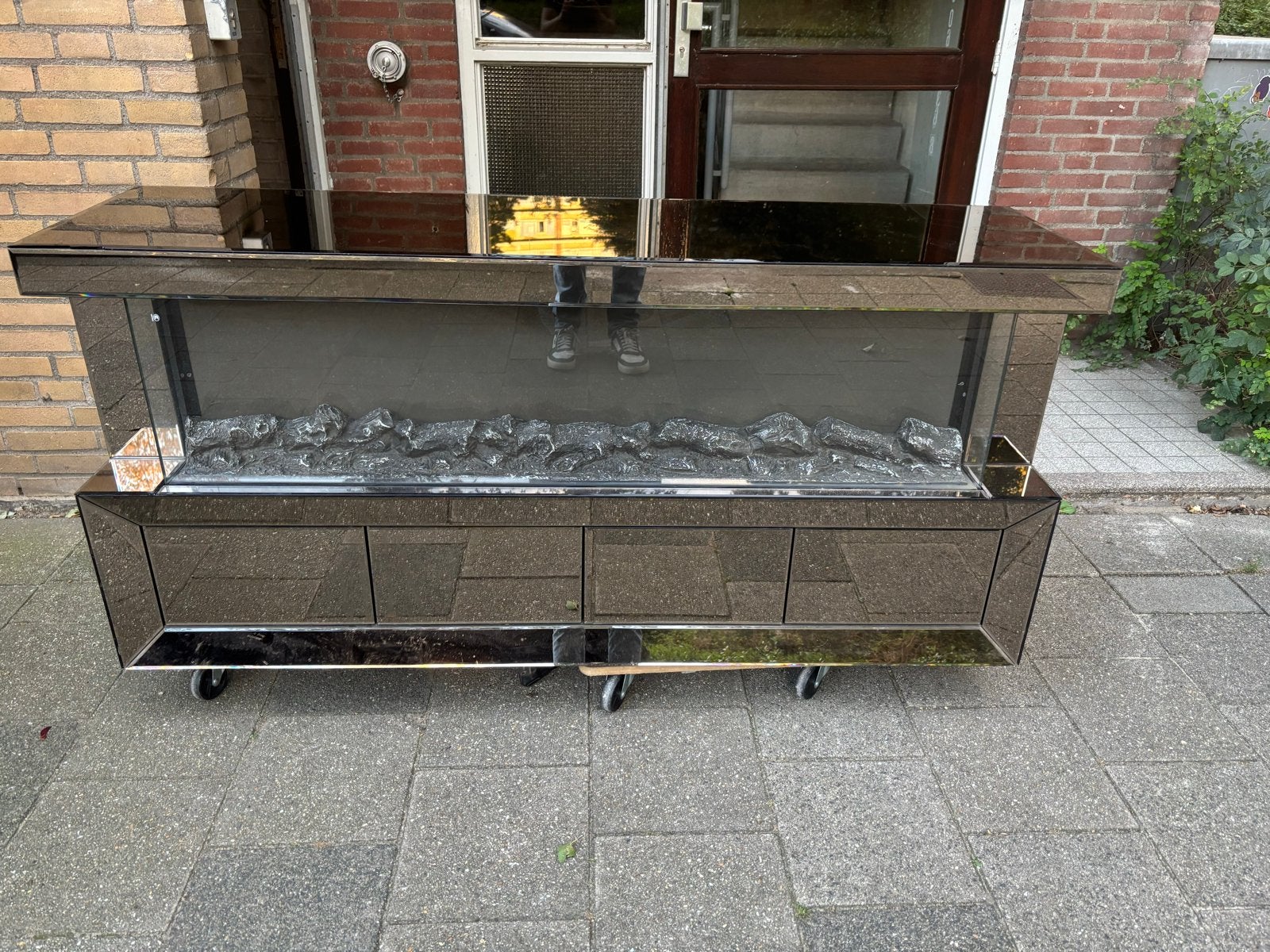 Tv-meubel met elektrische haard t.e.a.b., Ophalen, Overige materialen, Gebruikt, 150 tot 200 cm