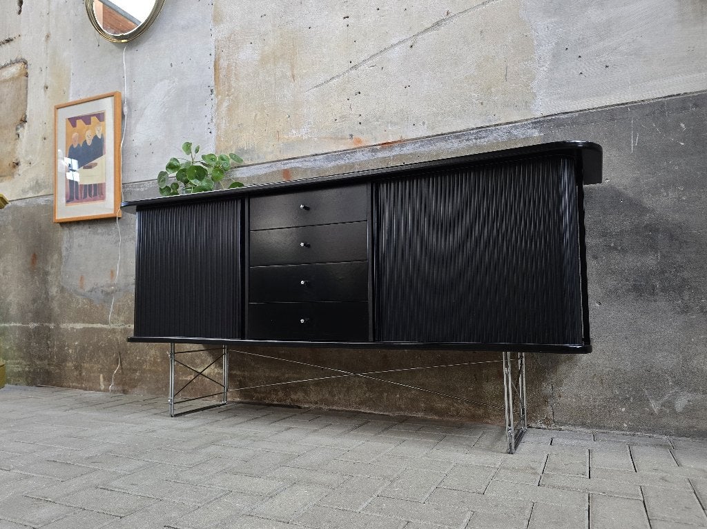 Jaren 80 Deens Design Dressoir | Denka Zwart & Chroom Kast