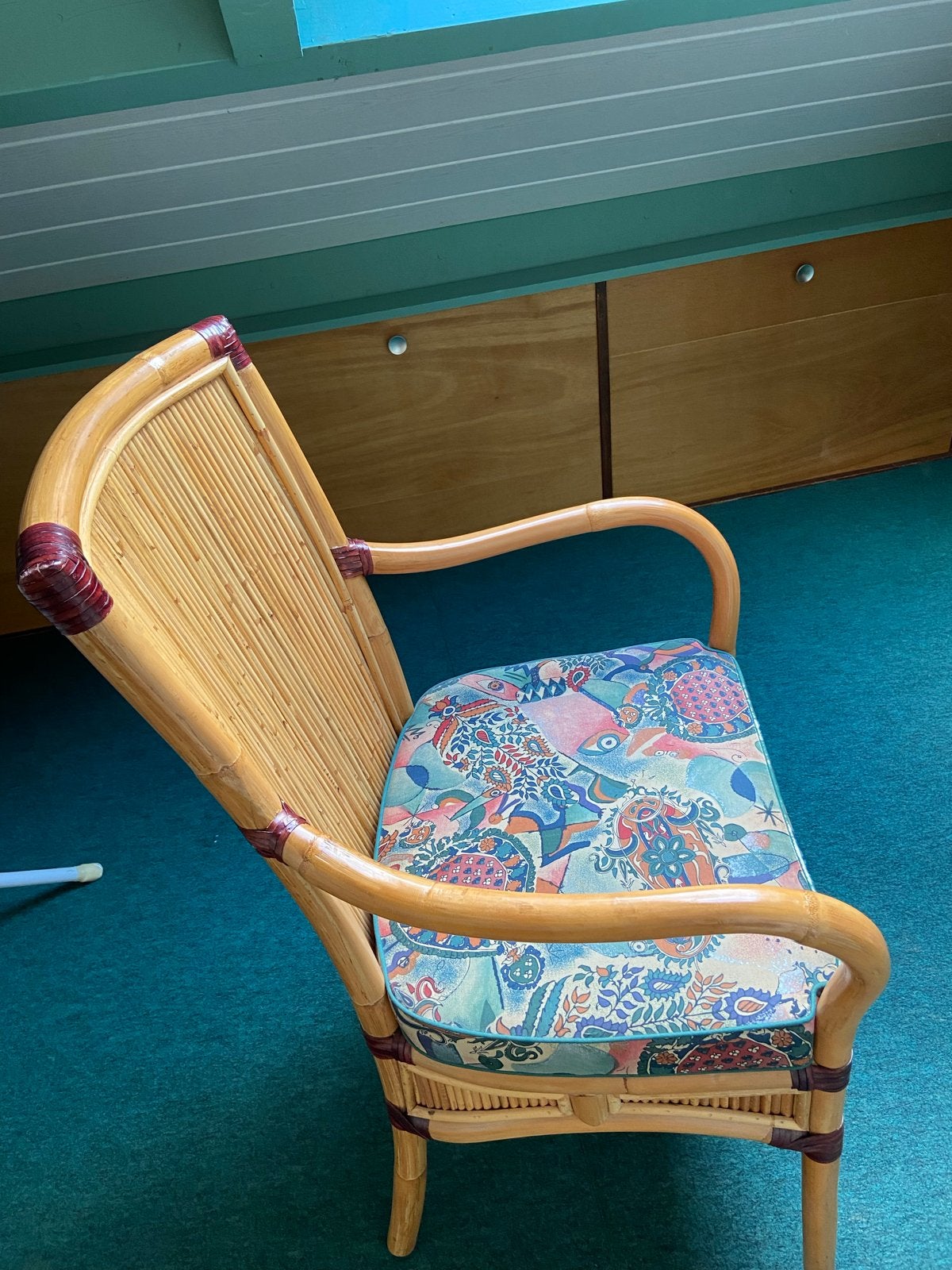 Set van 4 bamboe eettafel stoelen in prima staat, Ophalen, Gebruikt, Overige kleuren, Riet of Rotan