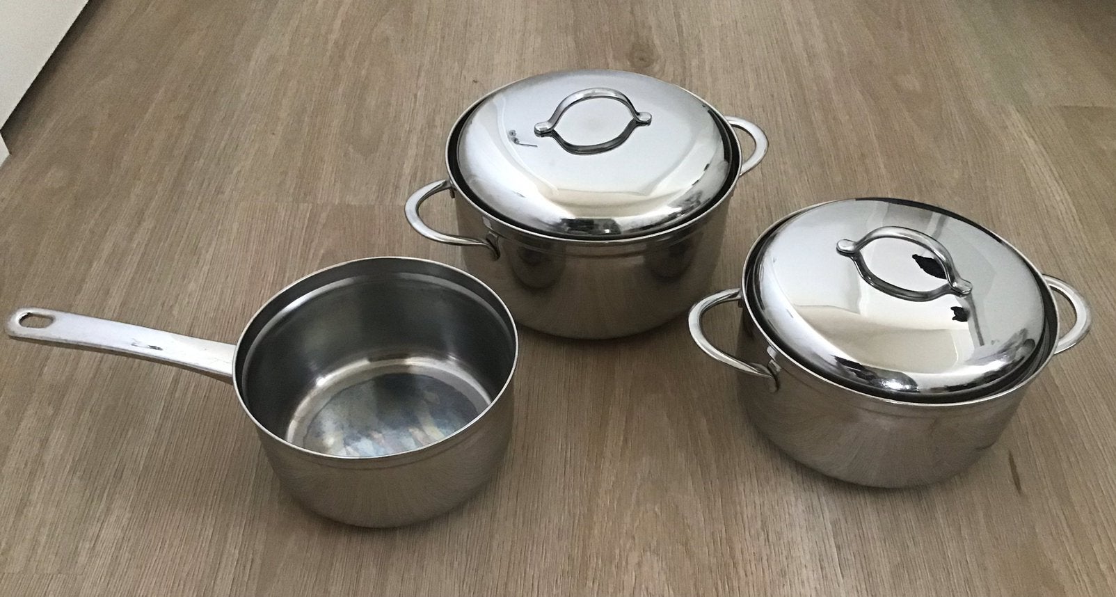 Pannenset BK 2 kookpannen met deksel, 1 steelpan, Pannenset, Ophalen of Verzenden, Zo goed als nieuw, Rvs
