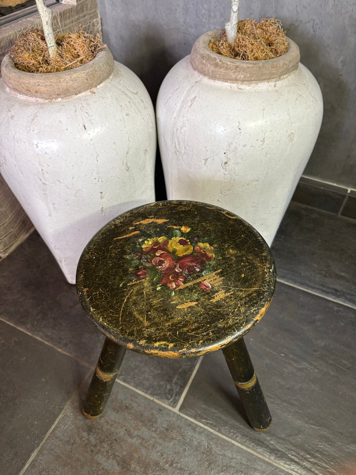 Antiek krukje uit 1900 met bloemenmotief, Antiek en Kunst, Ophalen of Verzenden