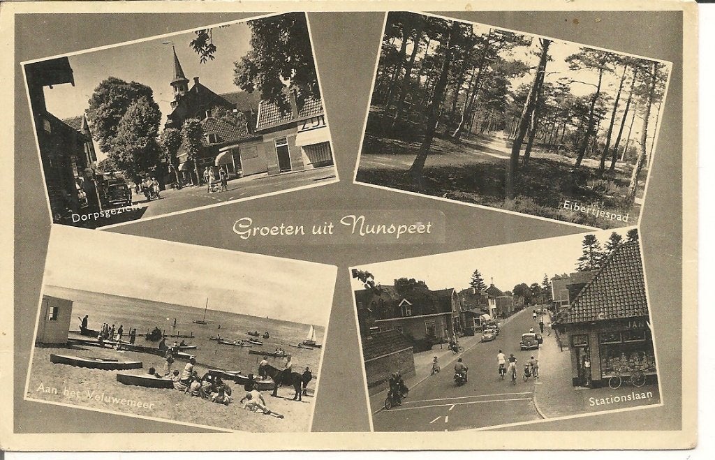 Oude Ansichtkaart Nunspeet - Groeten uit Nunspeet (1959), Ophalen of Verzenden, 1940 tot 1960, Gelopen, Gelderland