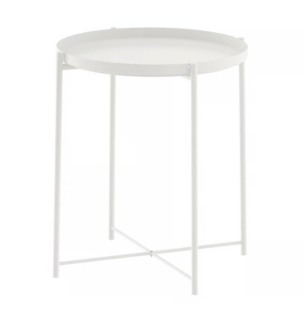 Witte bijzettafel met afneembaar blad - IKEA Gladom, Minder dan 55 cm, Metaal of Aluminium, Rond, Zo goed als nieuw