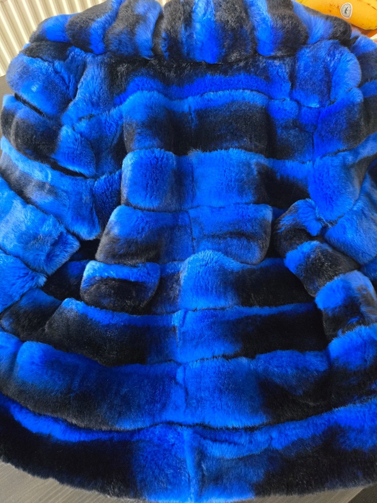 Luxe Chinchilla Bontjas - Blauw-Zwart - One Size, Ophalen of Verzenden, Zo goed als nieuw, Maat 38/40 (M), Blauw