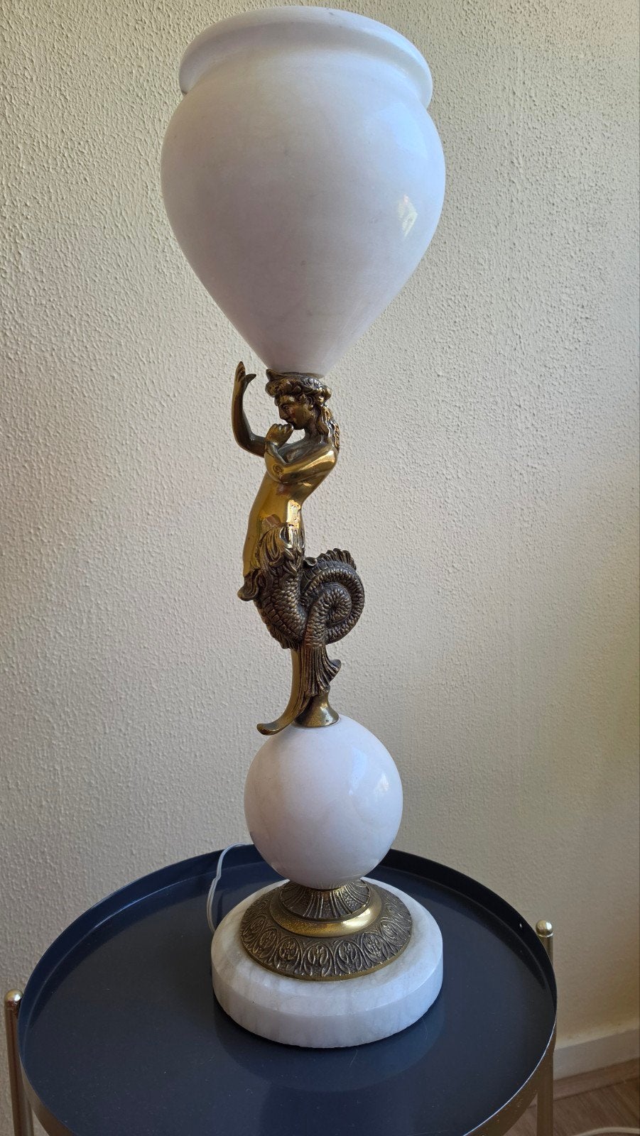 Bronzen Zeemeerminlamp met Albasten Bol en Voet, Ophalen