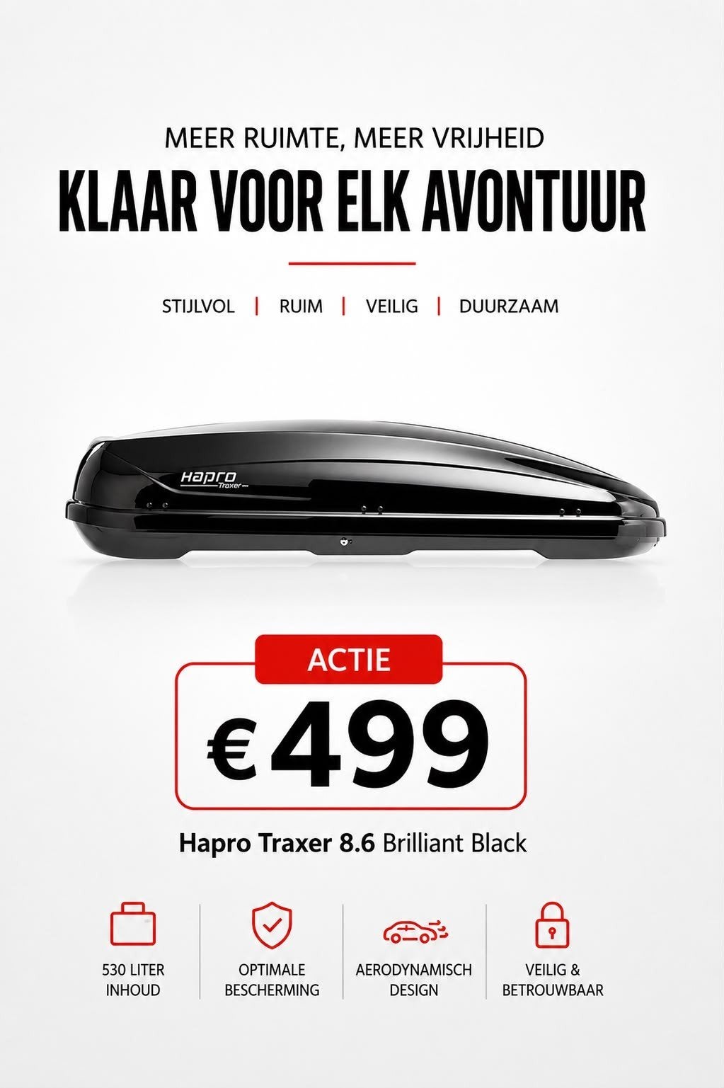 Hapro Traxer8.6 PF XXL glans dakkoffer skibox (SUPER ACTIE), Ophalen of Verzenden, Zo goed als nieuw