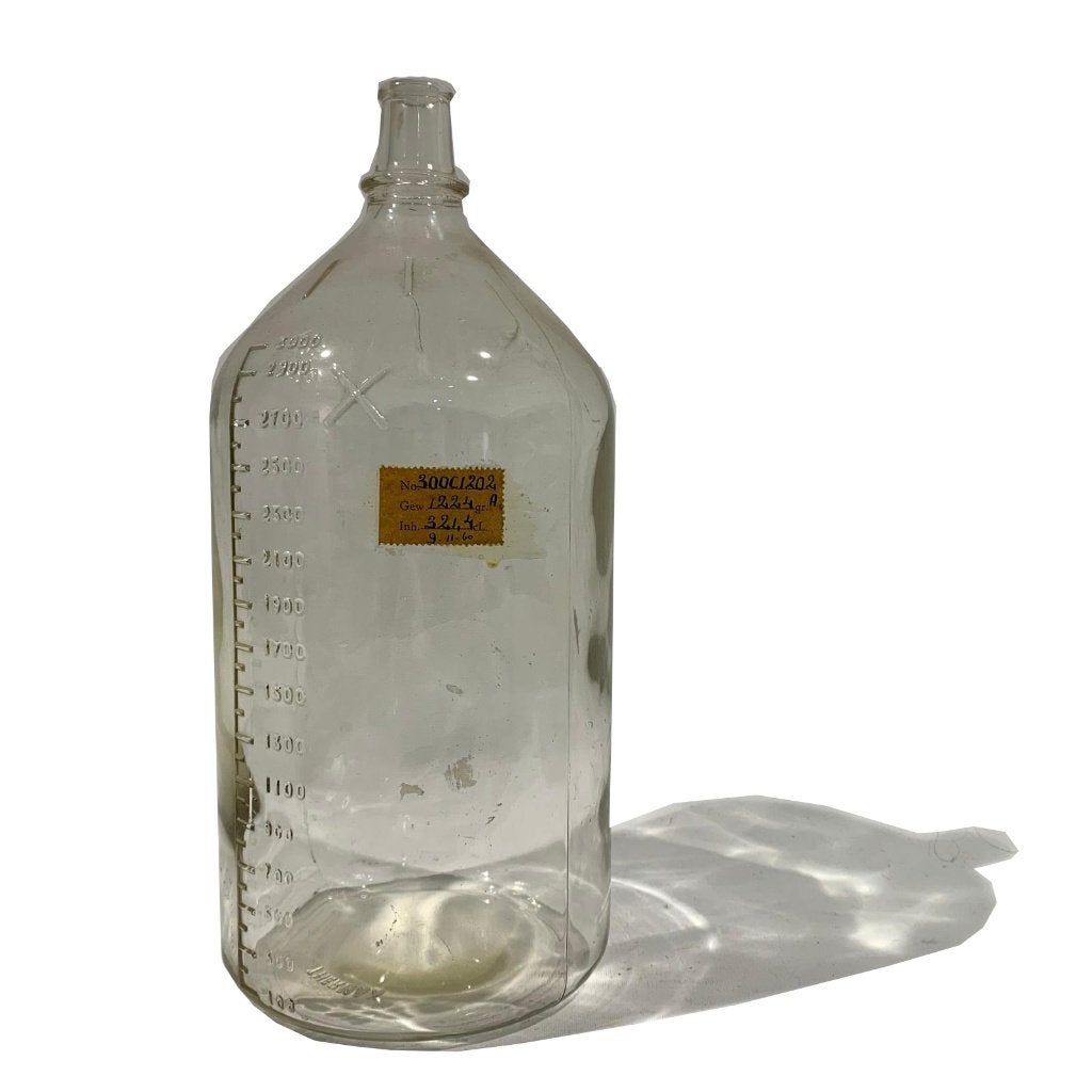 Vintage glazen APOTHEKERSFLES 32 cm jaren 60 met oude etiket, Antiek en Kunst, Antiek | Glas en Kristal, Ophalen of Verzenden