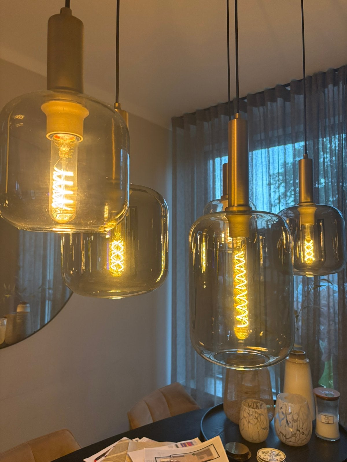 Eettafellamp rookglas, Lucide Joanet, Ophalen, Zo goed als nieuw, Glas, Minder dan 50 cm