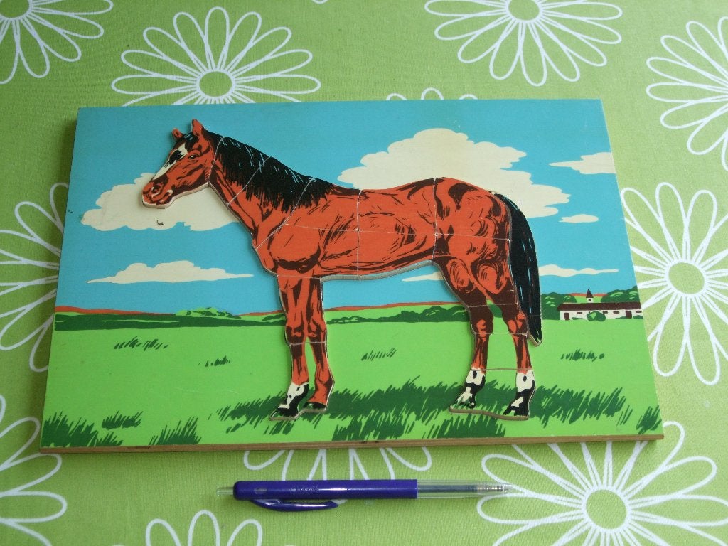 Vintage houten puzzel - paard (29x 20cm), Ophalen of Verzenden, Overige typen