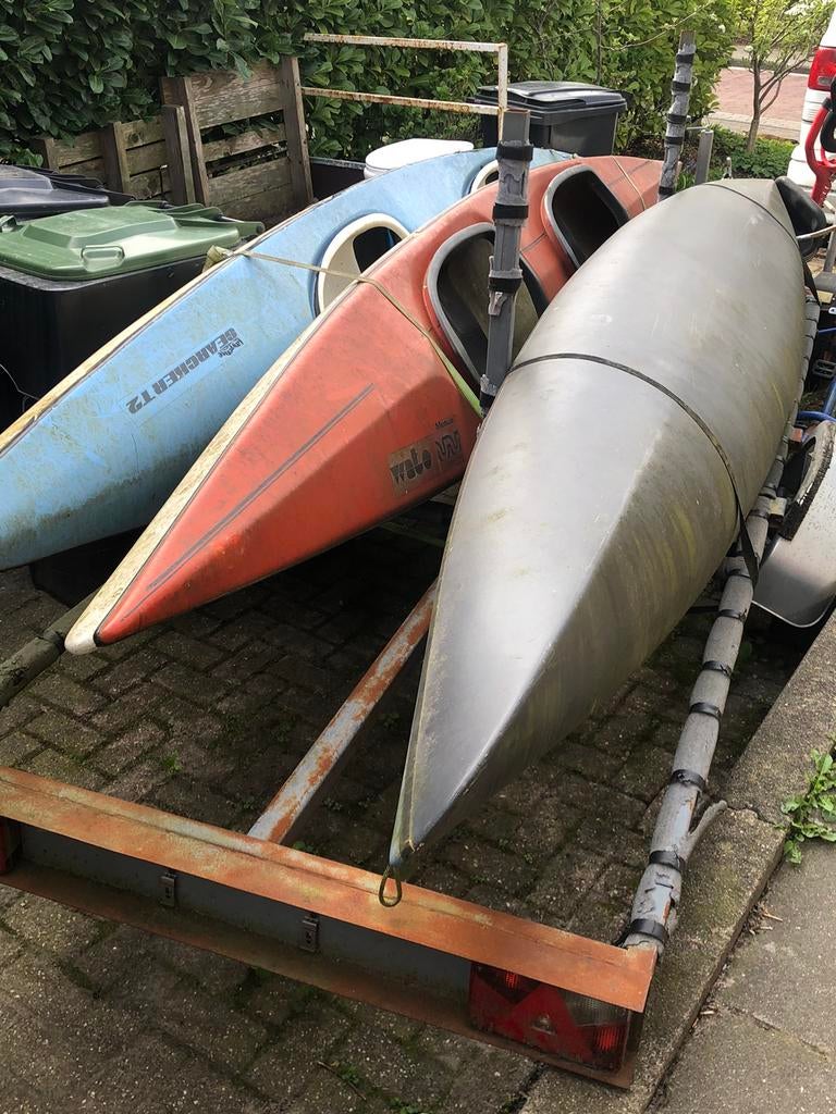 Complete set kano’s, kanowagen en toebehoren, Watersport en Boten, Ophalen, Gebruikt, Met peddels, Twee personen