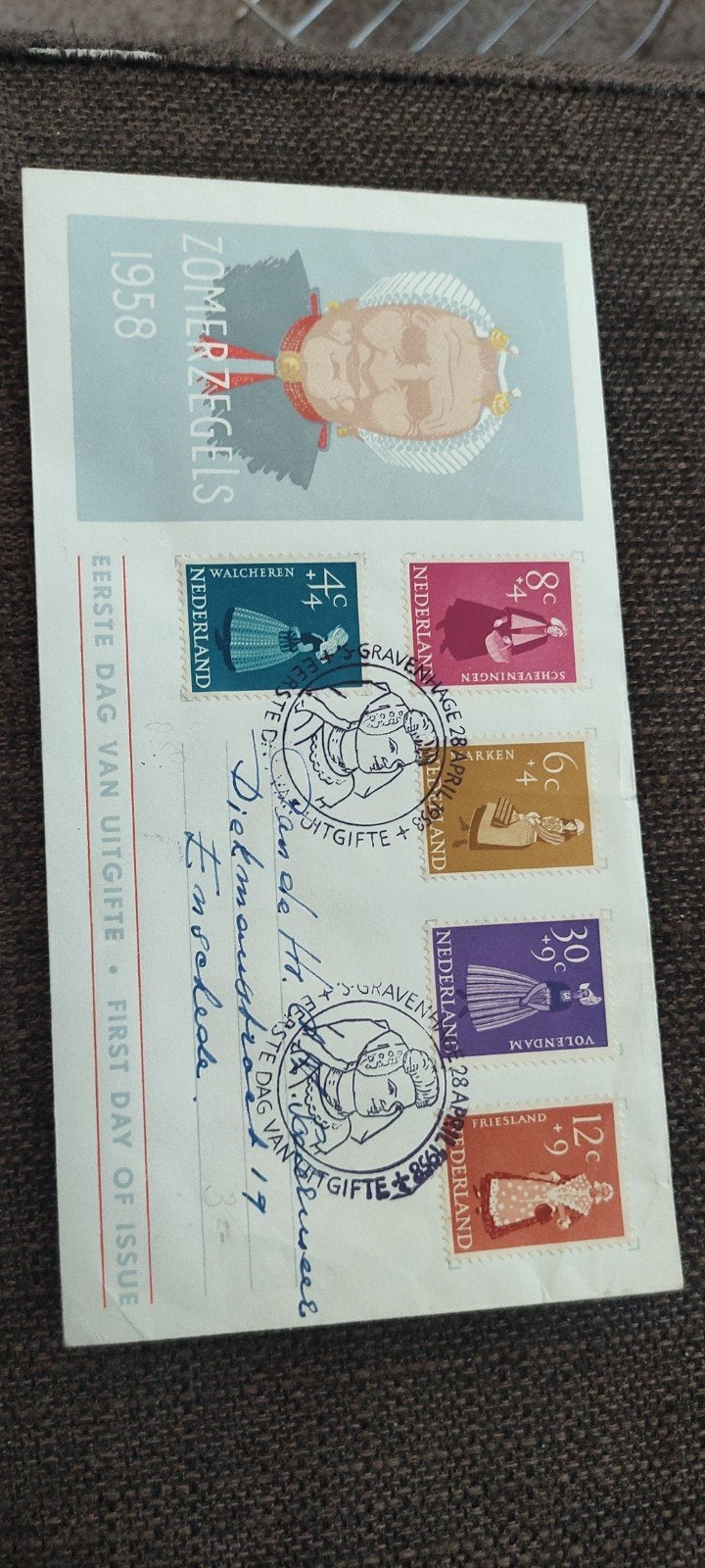 Zomerzegels 1958 Eerste Dag van Uitgifte, Postzegels en Munten, Ophalen of Verzenden, Beschreven, Nederland