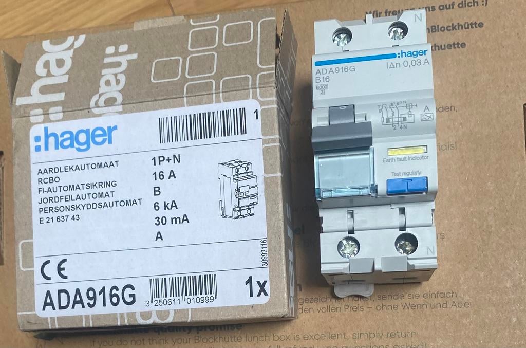 Hager ADA 916G Aardlekautomaat B16A, Ophalen of Verzenden, Nieuw