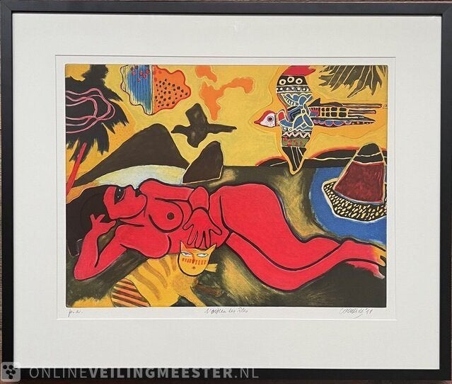 Corneille – Ets "L'oiseau des iles" (1991) | P.A. gesigneerd, Ophalen, Ingelijst, 65 cm, Flora en Fauna